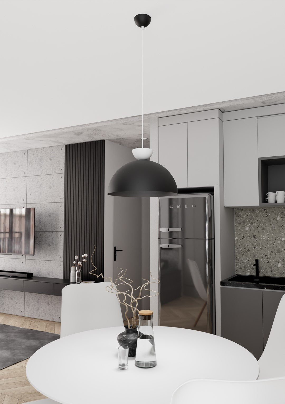 Lunaro 1-light pendant lamp in black and white, size L