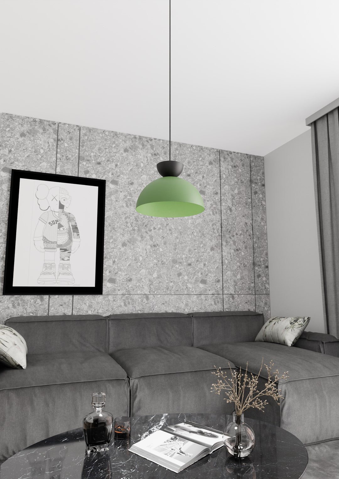 Lunaro 1-light black and green pendant light