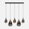 5-light smoked glass pendant lamp, black, adjustable height | Glimsy