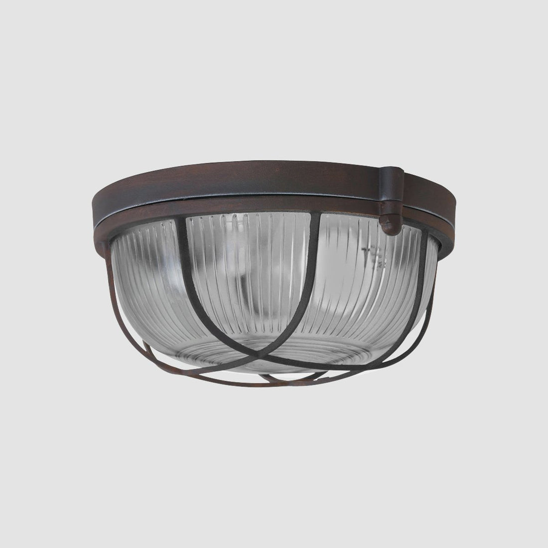 Round brown ceiling light, industrial bulkhead & ribbed glass Ø 17 cm | Lisanne