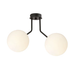 Nova 2-light pendant, black, opal glass