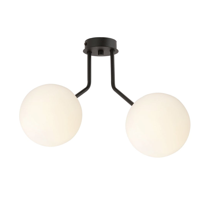 Nova 2-light pendant, black, opal glass