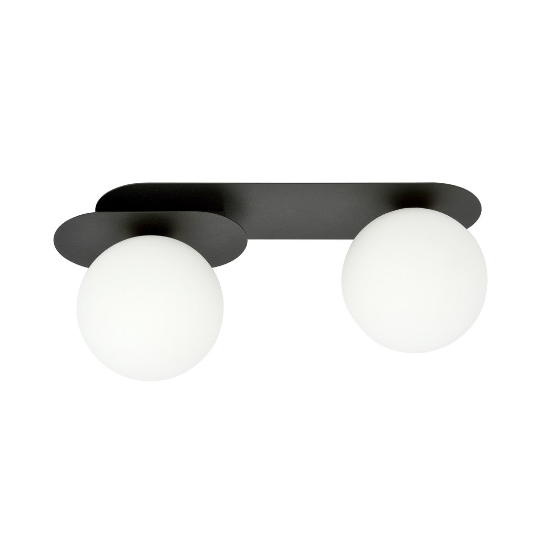 Plaza 2-light flush mount black, opal glass