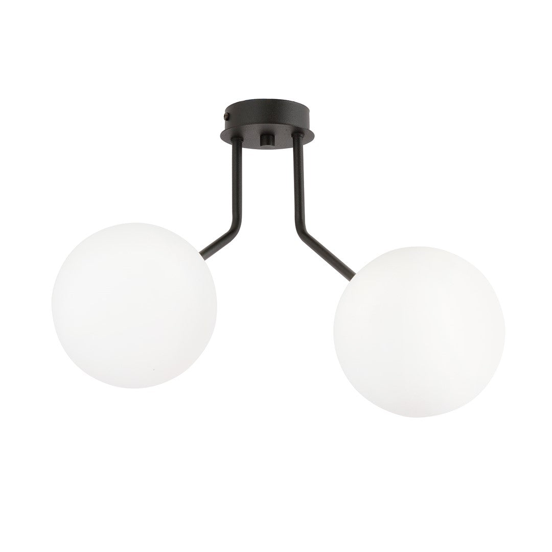 Nova 2-light pendant, black, opal glass