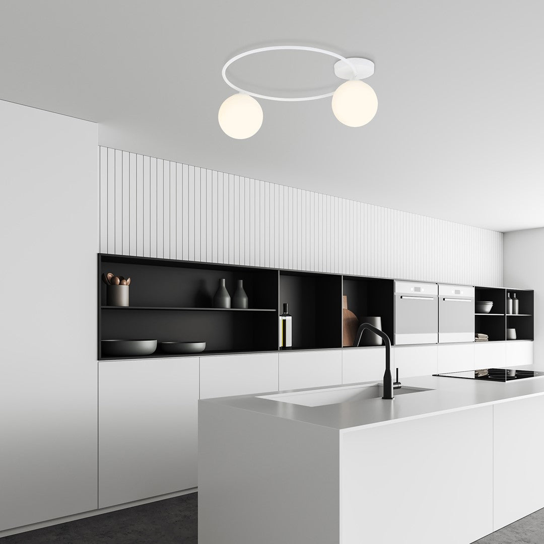 Sopra 2-light flush mount white, opal glass