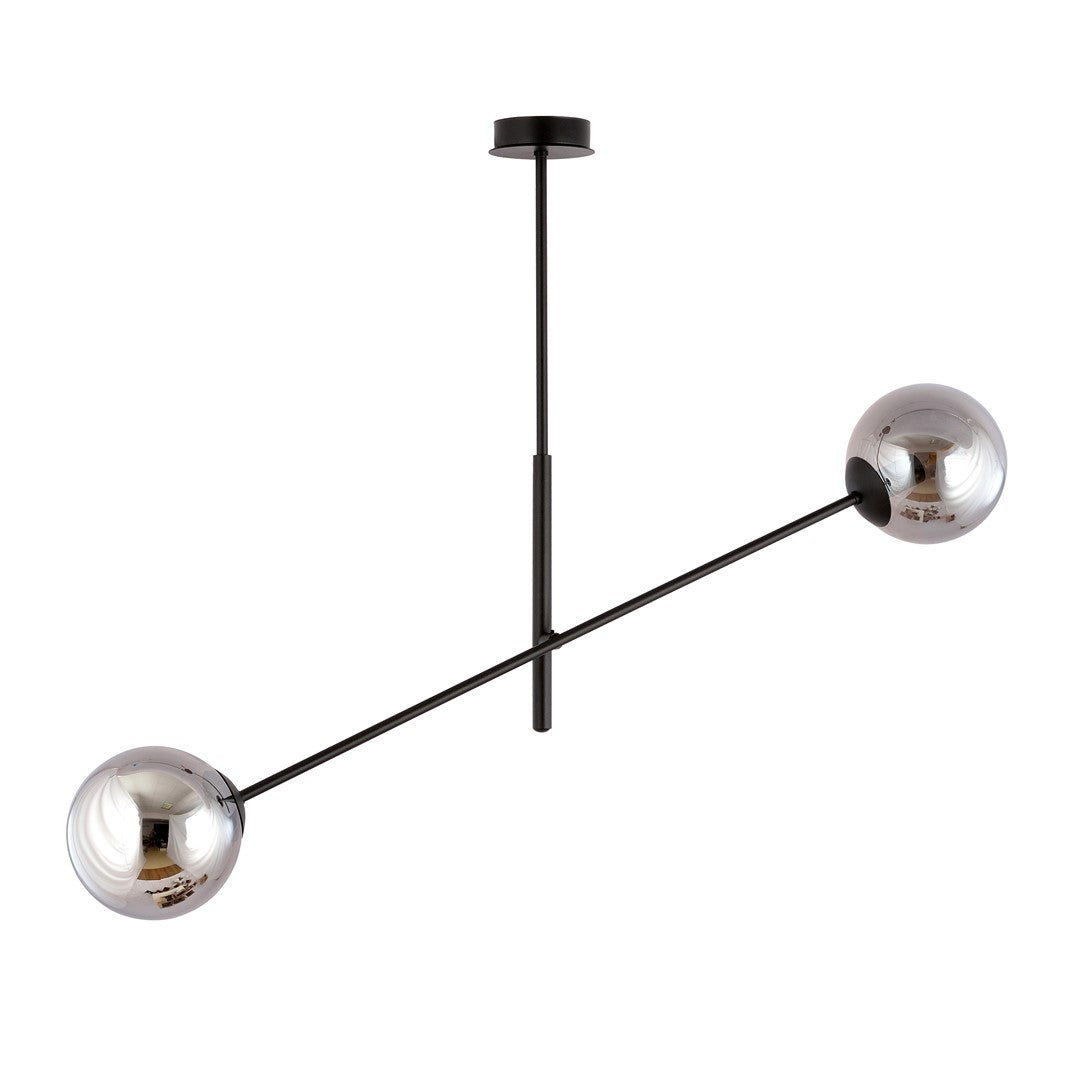 2-light linear pendant, black, graphite glass