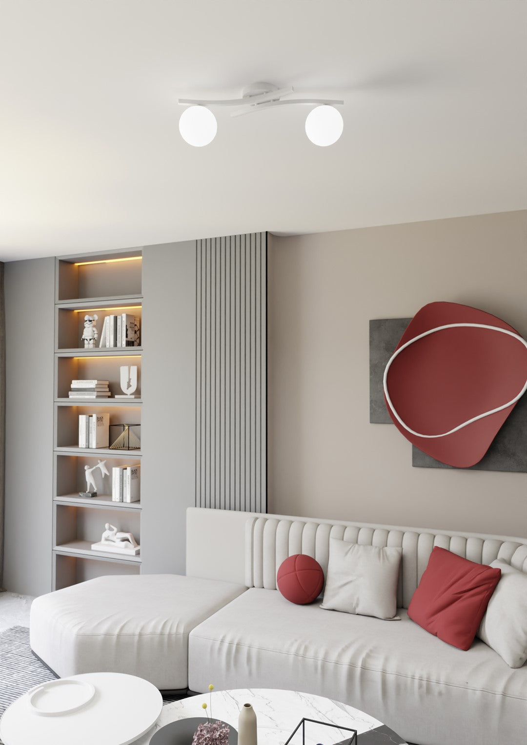 Opus 2-light pendant, white, opal glass