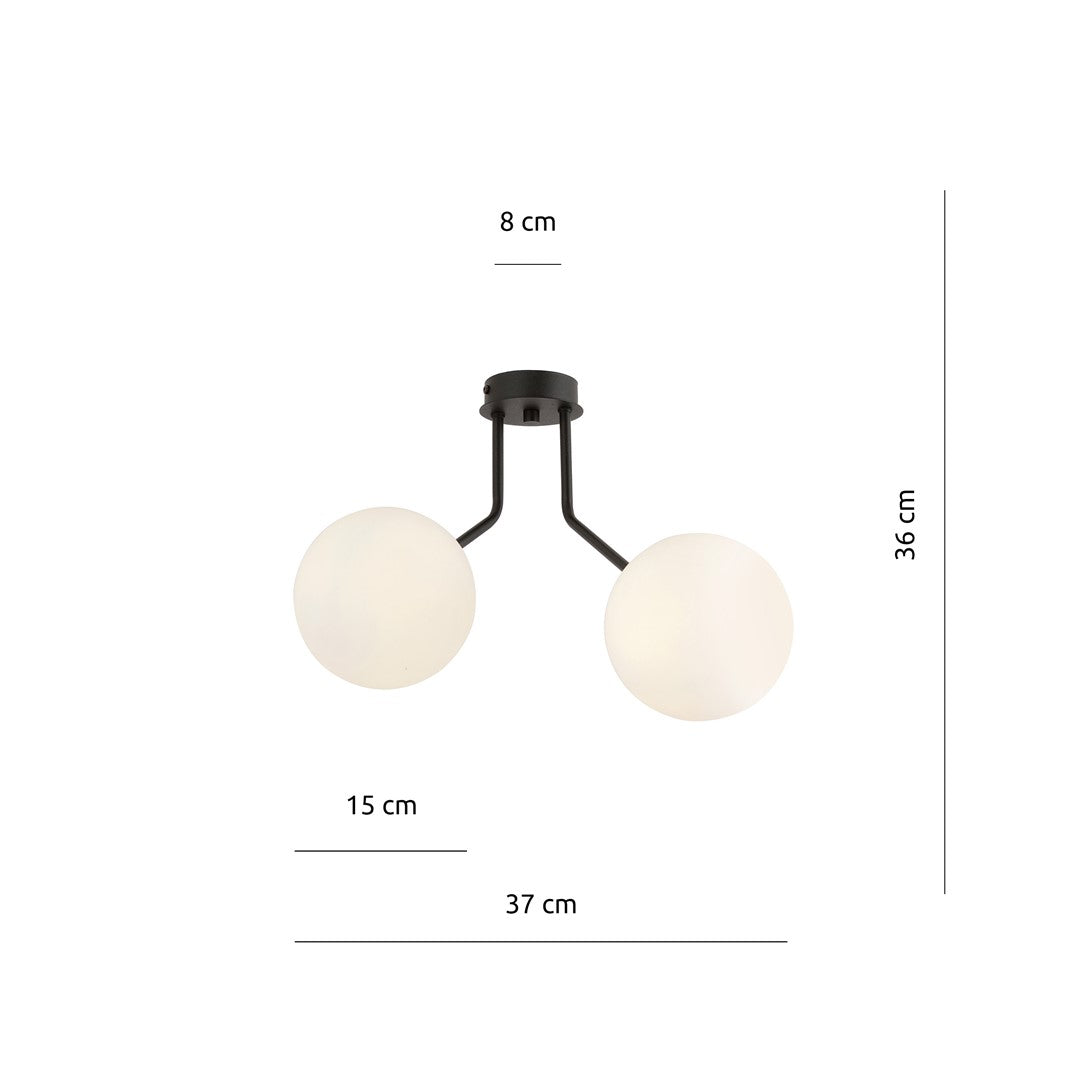 Nova 2-light pendant, black, opal glass