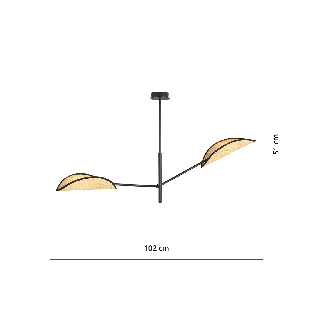Schéma de dimensions du luminaire suspendu : largeur 102 cm et hauteur 51 cm.