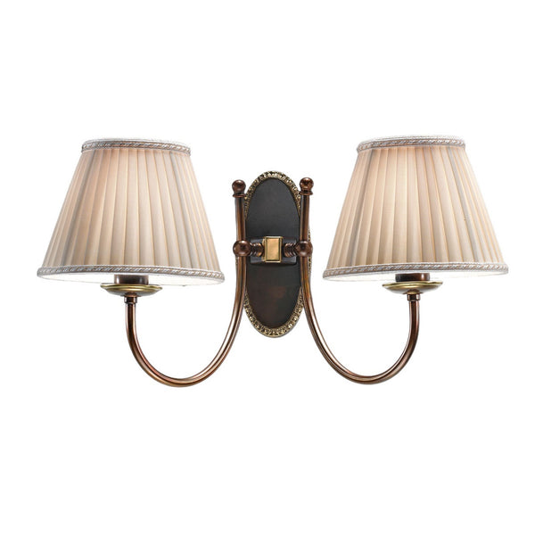 Applique murale Classic en tissu, ivoire et laiton ancien, 2 lumières, hauteur 24 cm