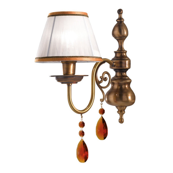 Applique murale Crystal en tissu, laiton satiné et ambre, hauteur 39 cm