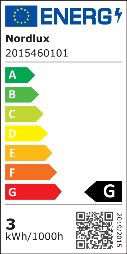 Étiquette énergie européenne indiquant classe G et 3 kWh/1000h