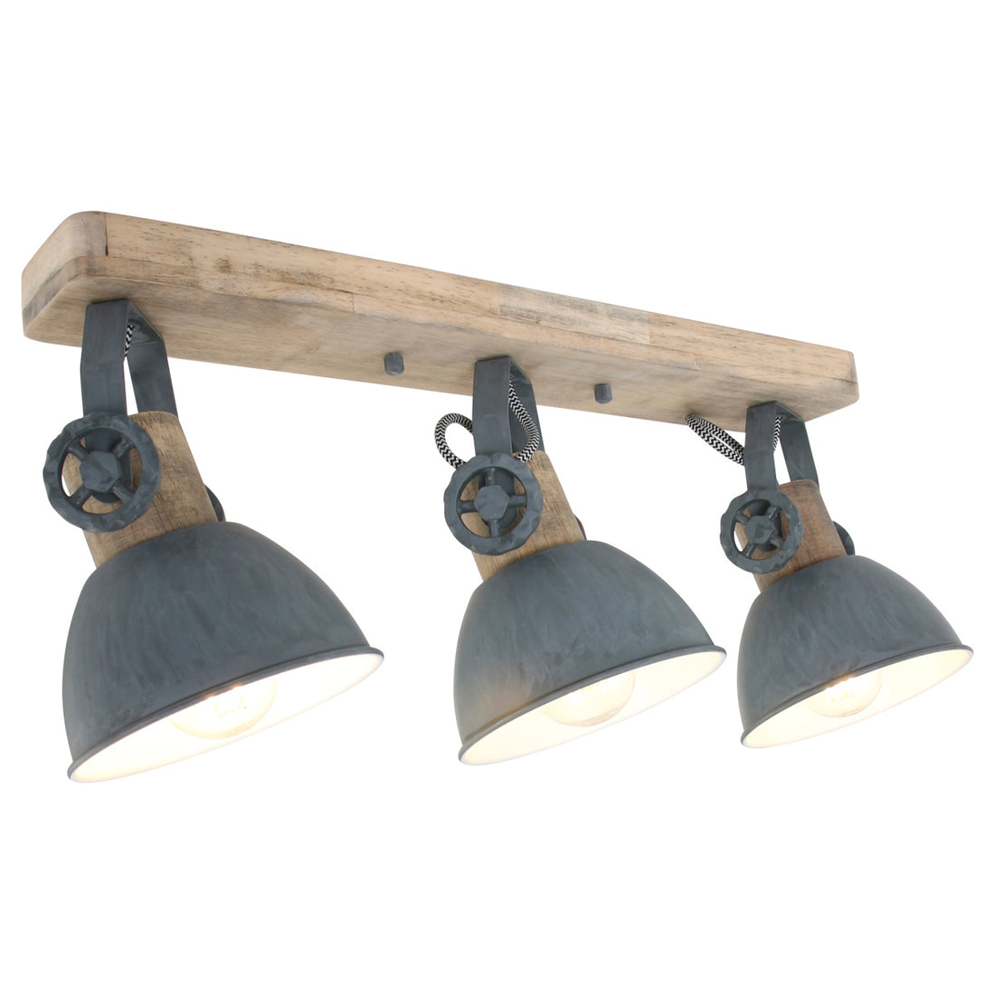 Industrial grey 3-spot ceiling light, adjustable wood and metal bar 51 cm | Gearwood