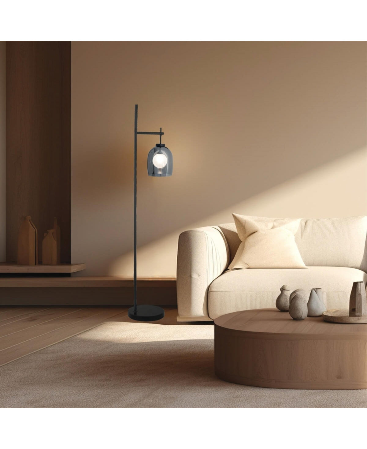 Lampe sur pied ZAMBELIS G9 DESIGN Noir Sable et Marbre Noir Sans Source 22053