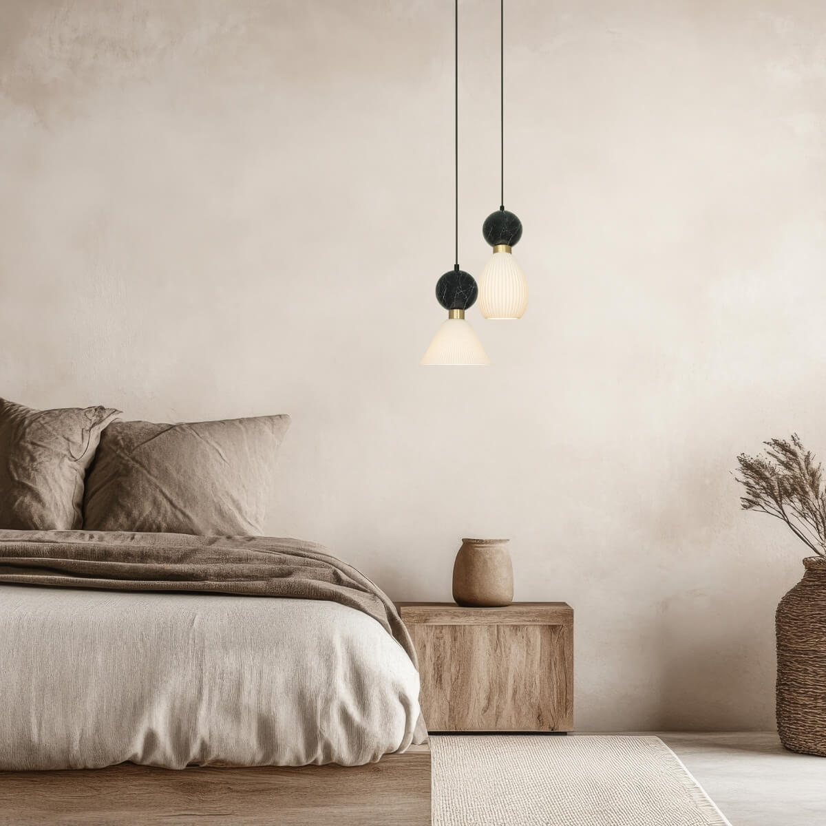 Suspension ZAMBELIS D80 E14 DESIGN Noir Mat et Noir Marbre Sans Source