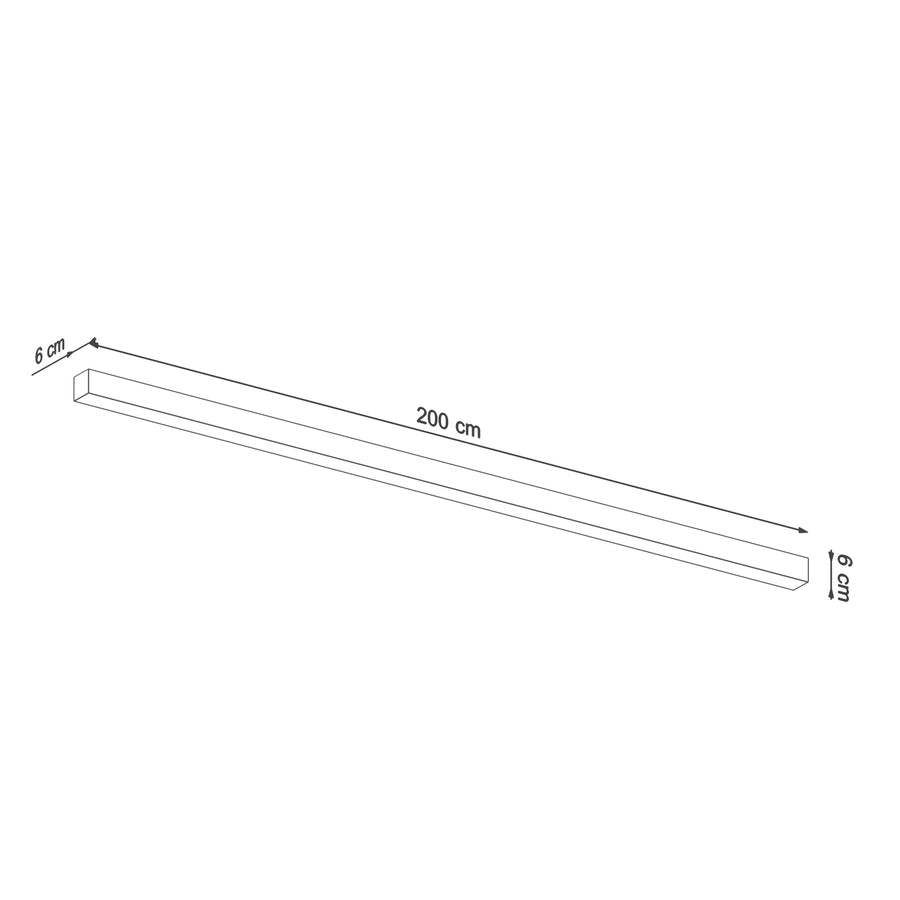Schéma coté indiquant 200 cm de longueur et 6 cm de section carrée