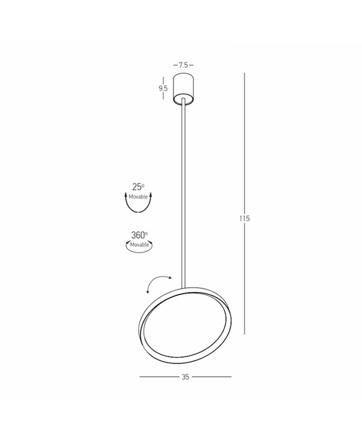 Suspension ZAMBELIS 36W 2700K-4000K LED DALI DESIGN Noir Sable 25210