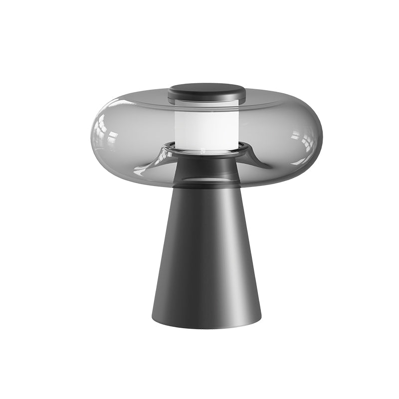 Lampe Sur Table ZAMBELIS Tactile D350 18W Dimmable DESIGN Verre Fume et Noir Mat 25277