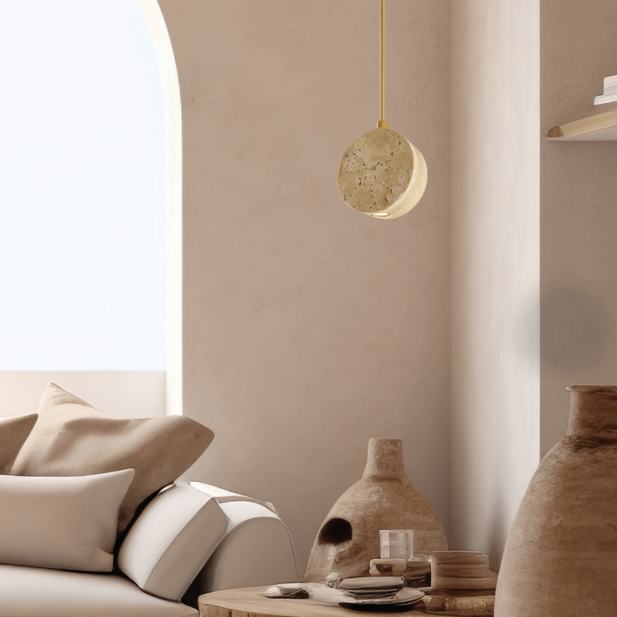 Suspension ZAMBELIS D100 3W DESIGN Pierre Naturelle et Or 25336