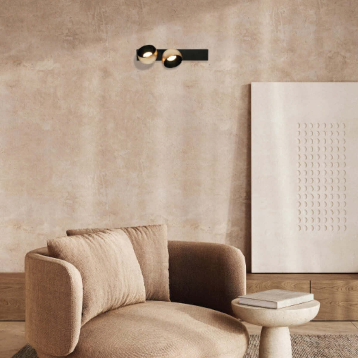 Applique Murale ZAMBELIS 25W Dimmable DESIGN Noir Sable et Champagne Brosse 25342