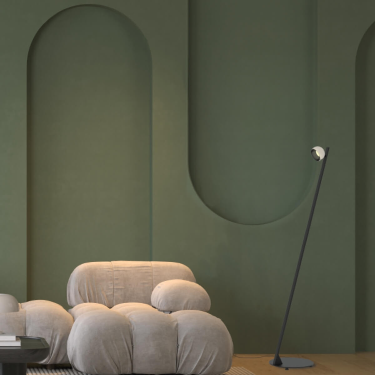 Lampe sur Pied ZAMBELIS 7W Tactile Dimmable DESIGN Noir Sable et Aluminium Brosse 25345