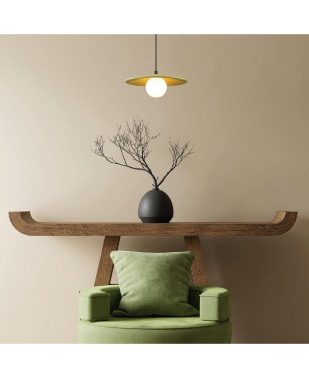 Suspension ZAMBELIS D285 G9 DESIGN Vert Olive et Noir Sans Source 2597
