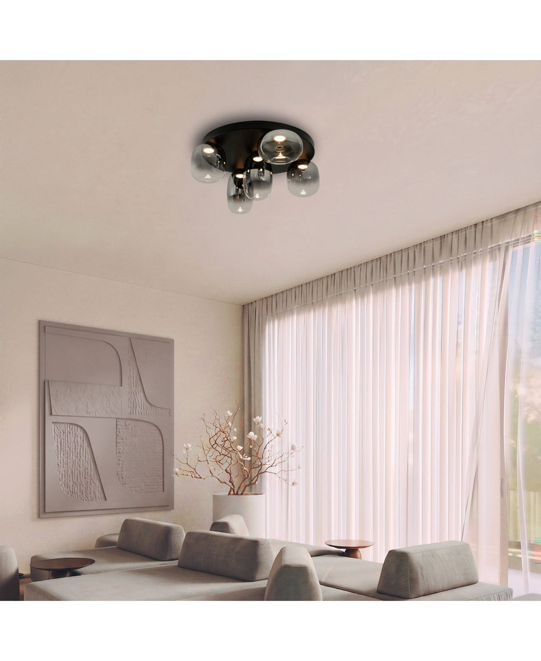 Plafonnier ZAMBELIS 18W DESIGN Verre Fume-Noir Mat 2616