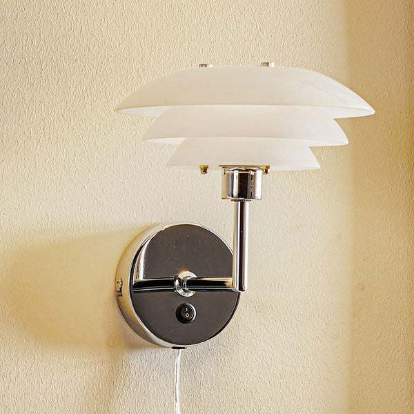 Applique murale DL20 en verre, chromé et blanc, hauteur 20 cm
