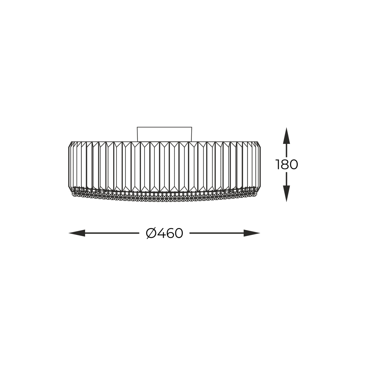 Schéma technique coté du luminaire : diamètre 460 mm et hauteur 180 mm.