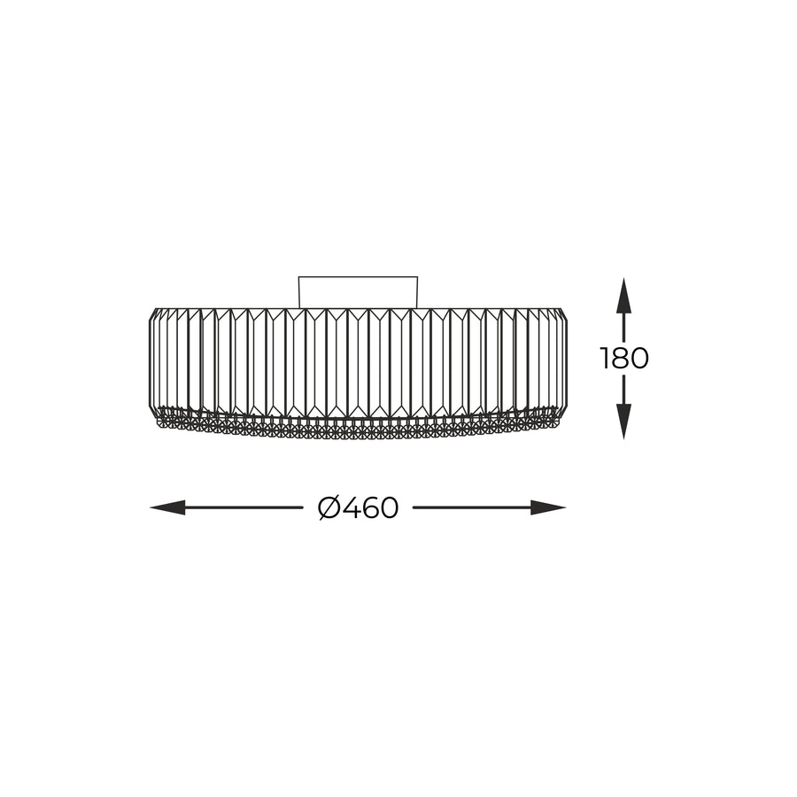 Schéma technique coté du luminaire : diamètre 460 mm et hauteur 180 mm.