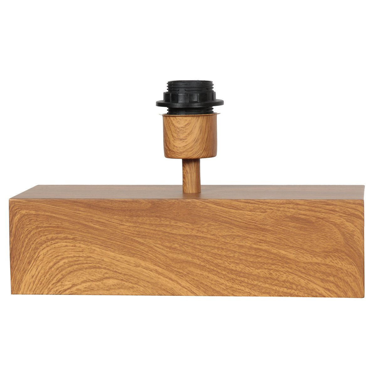 Détail de la douille noire et du support en bois, sans abat-jour.