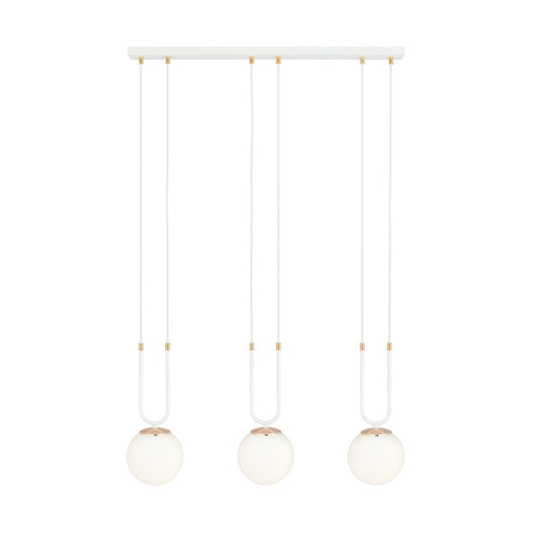 Glam 3-light pendant, white, opal glass