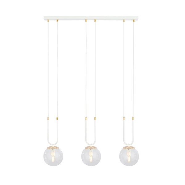 Glam 3-light pendant, white, clear glass