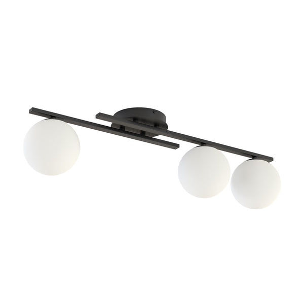 Kairo 3-light ceiling lamp black, opal glass