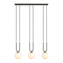 Glam 3-light pendant, black, opal glass