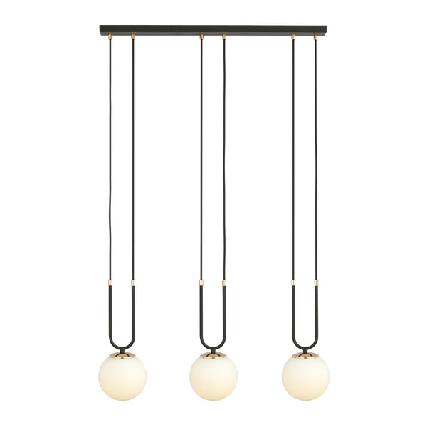 Glam 3-light pendant, black, opal glass
