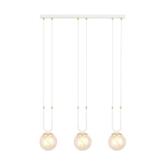Glam 3-light pendant, white, amber glass