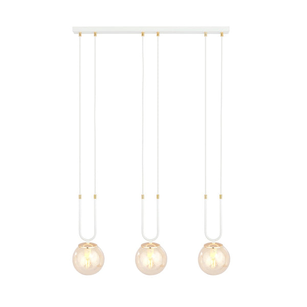 Glam 3-light pendant, white, amber glass