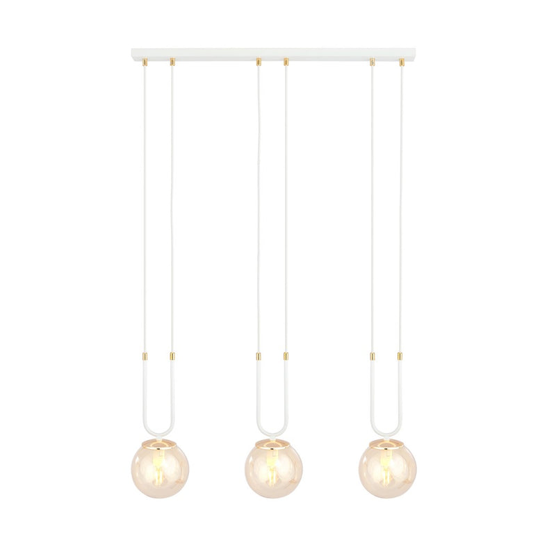 Glam 3-light pendant, white, amber glass