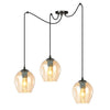 Level 3-light pendant lamp black, amber glass