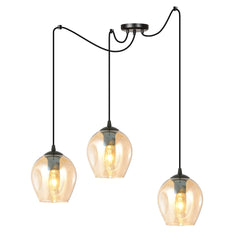 Level 3-light pendant lamp black, amber glass