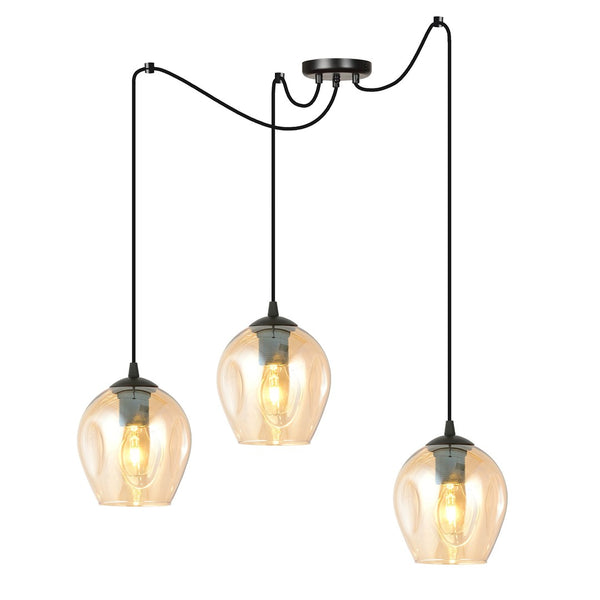 Level 3-light pendant lamp black, amber glass