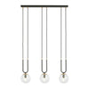Glam 3-light pendant, black, clear glass