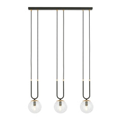 Glam 3-light pendant, black, clear glass