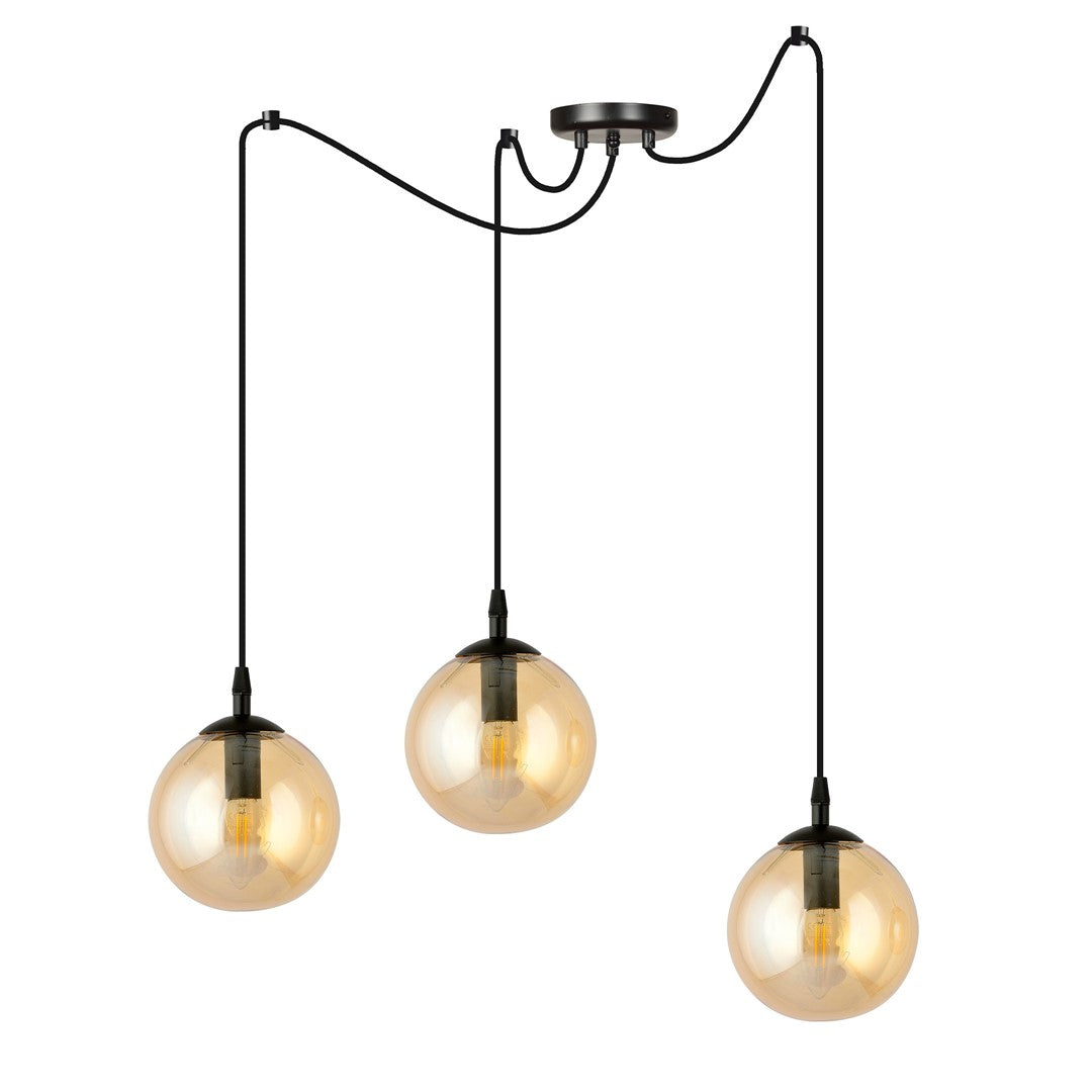 Gigi 3-light pendant, black, amber glass