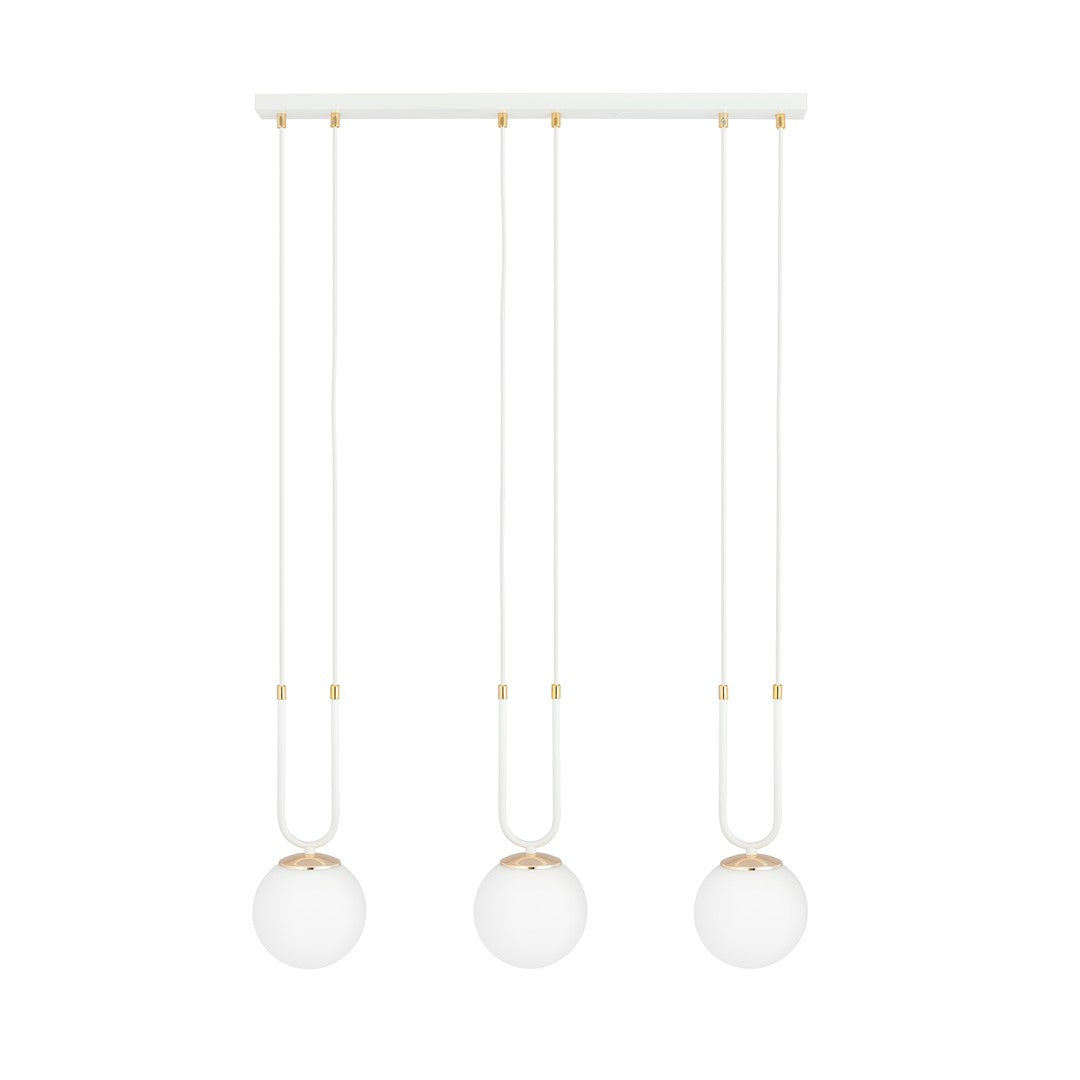 Glam 3-light pendant, white, opal glass