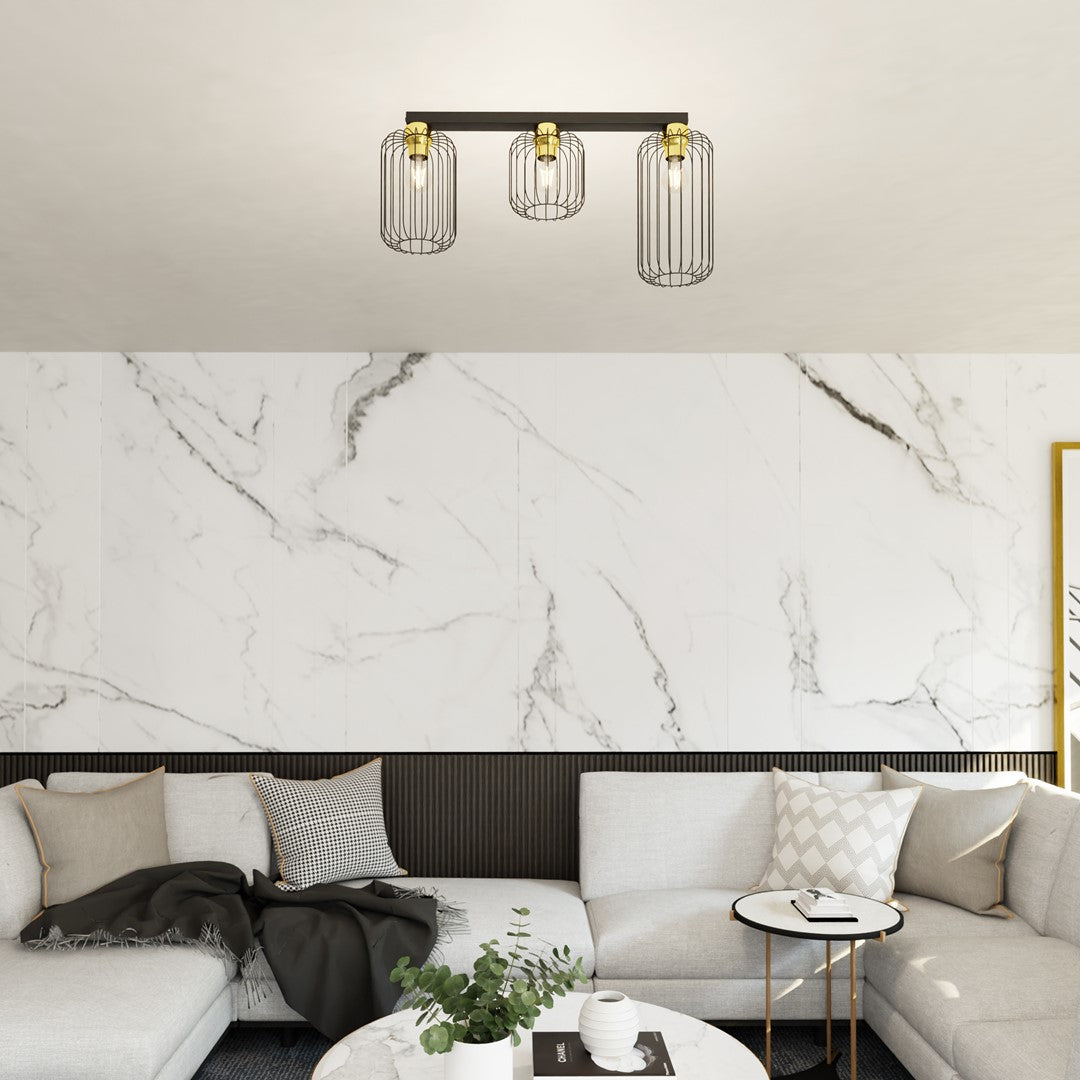 Barn 3-light ceiling light, black and gold