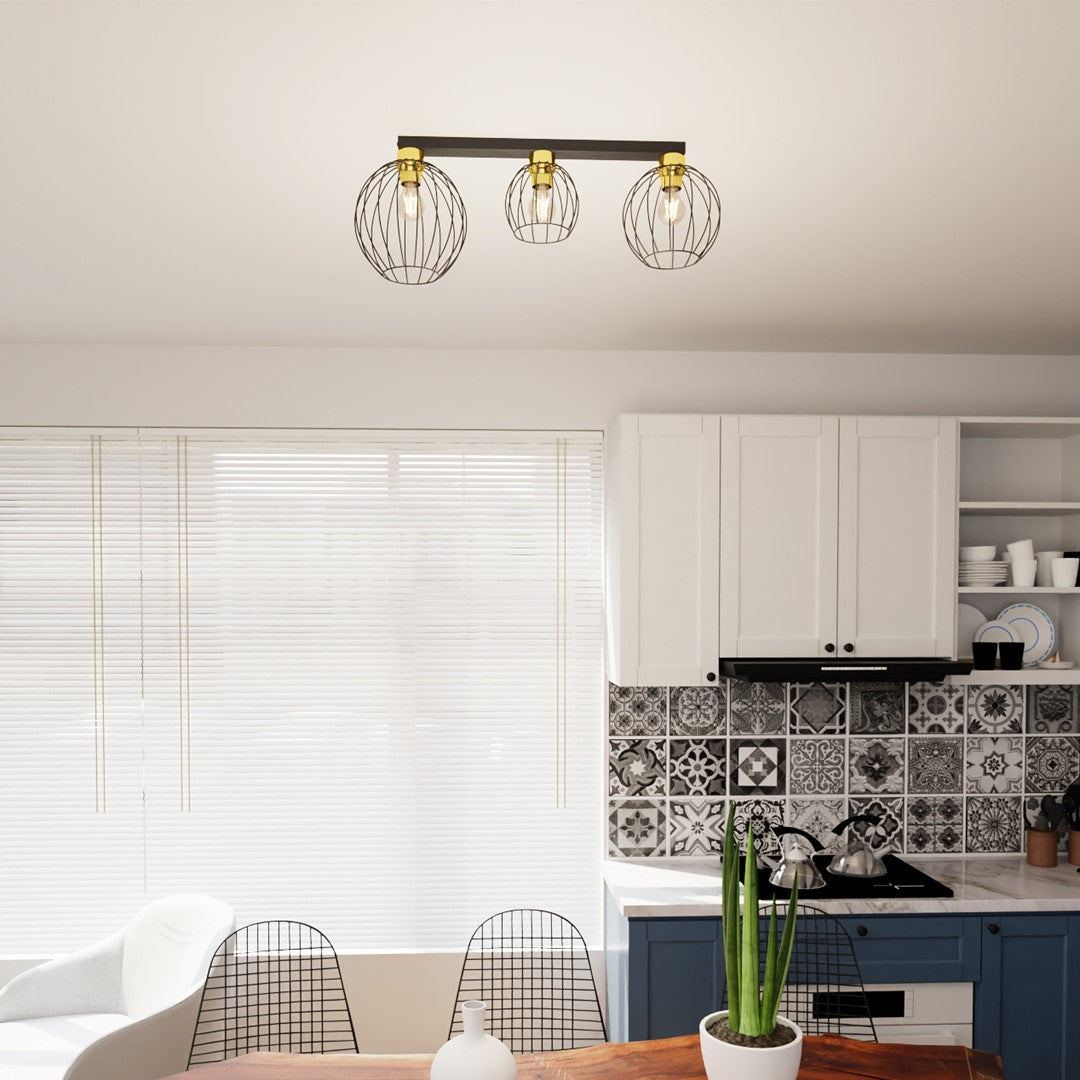 Nest 3-light pendant lamp, black and gold