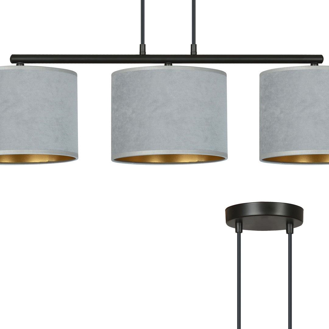 Hilde 3-light black and grey pendant light