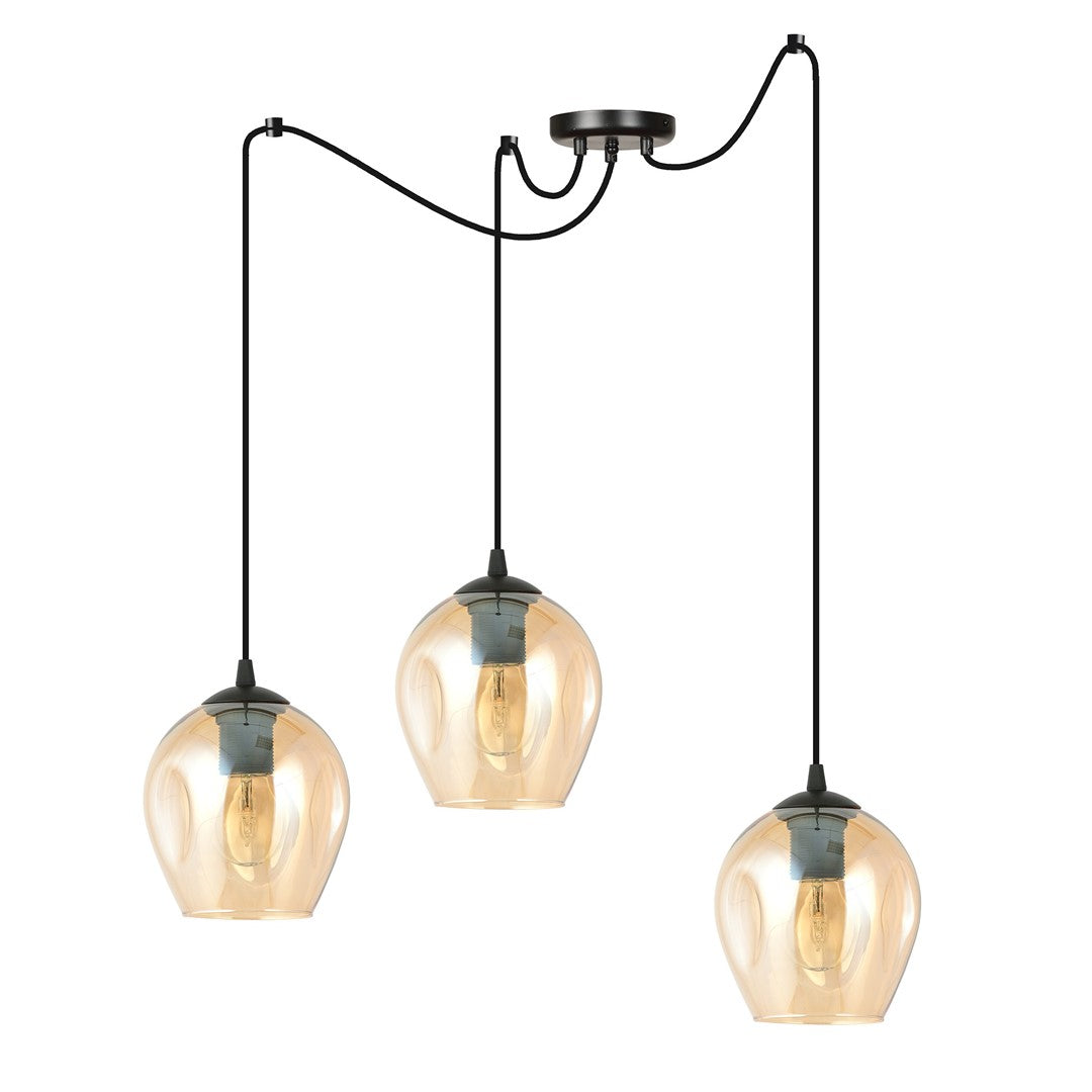 Level 3-light pendant lamp black, amber glass